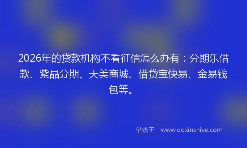 2026年的贷款机构不看征信怎么办有:分期乐借款、紫晶分期、天美商城、借贷宝快易、金易钱包等。