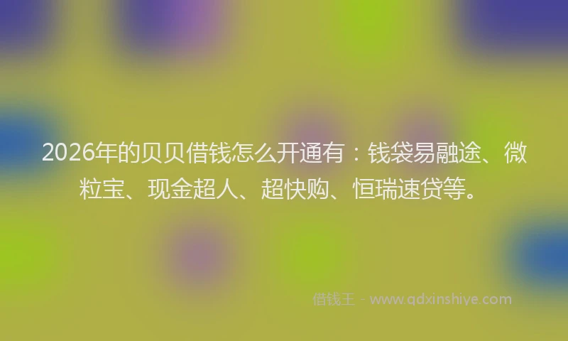 2026年的贝贝借钱怎么开通有：钱袋易融途、微粒宝、现金超人、超快购、恒瑞速贷等。