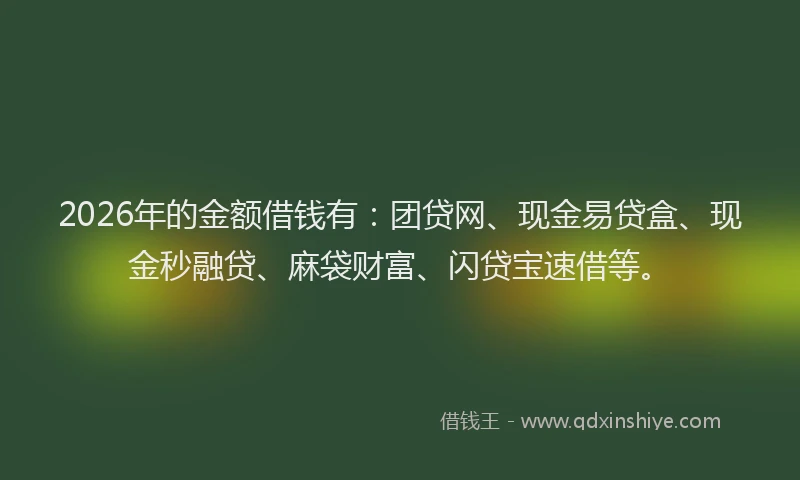 2026年的金额借钱有：团贷网、现金易贷盒、现金秒融贷、麻袋财富、闪贷宝速借等。