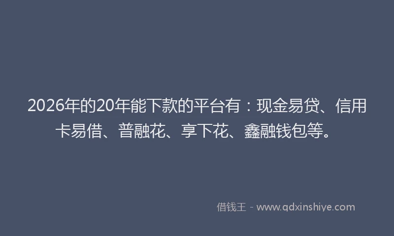2026年的20年能下款的平台有：现金易贷、信用卡易借、普融花、享下花、鑫融钱包等。