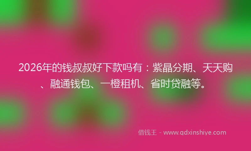 2026年的钱叔叔好下款吗有:紫晶分期、天天购、融通钱包、一橙租机、省时贷融等。