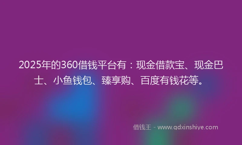 2025年的360借钱平台有：现金借款宝、现金巴士、小鱼钱包、臻享购、百度有钱花等。