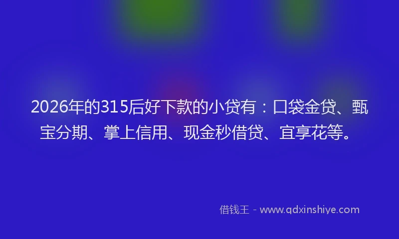 2026年的315后好下款的小贷有：口袋金贷、甄宝分期、掌上信用、现金秒借贷、宜享花等。