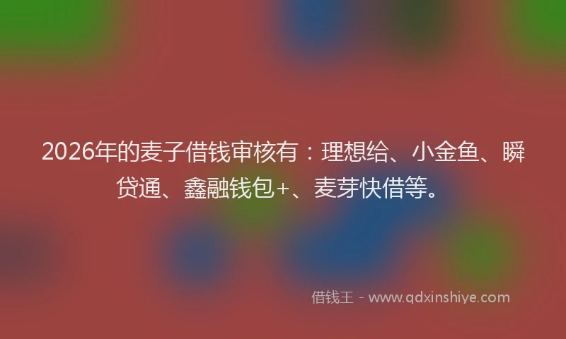 2026年的麦子借钱审核有：理想给、小金鱼、瞬贷通、鑫融钱包+、麦芽快借等。