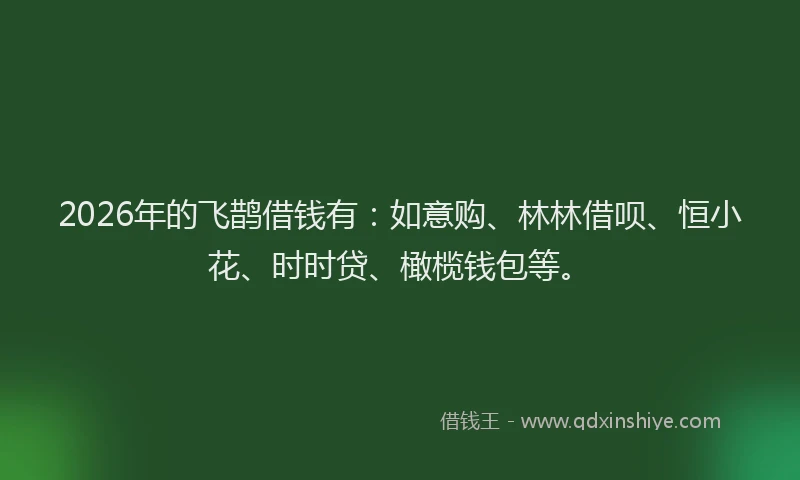 2026年的飞鹊借钱有：如意购、林林借呗、恒小花、时时贷、橄榄钱包等。