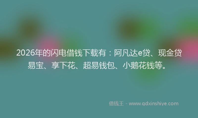 2026年的闪电借钱下载有：阿凡达e贷、现金贷易宝、享下花、超易钱包、小鹅花钱等。