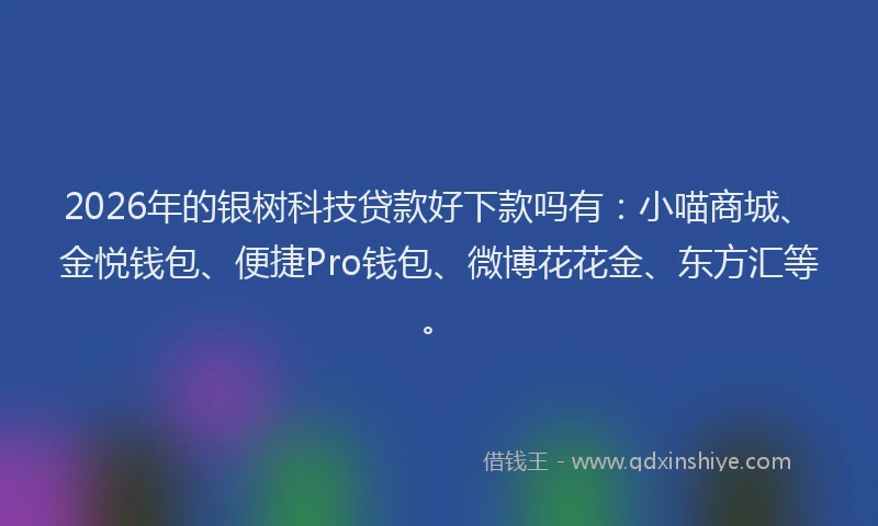 2026年的银树科技贷款好下款吗有:小喵商城、金悦钱包、便捷Pro钱包、微博花花金、东方汇等。