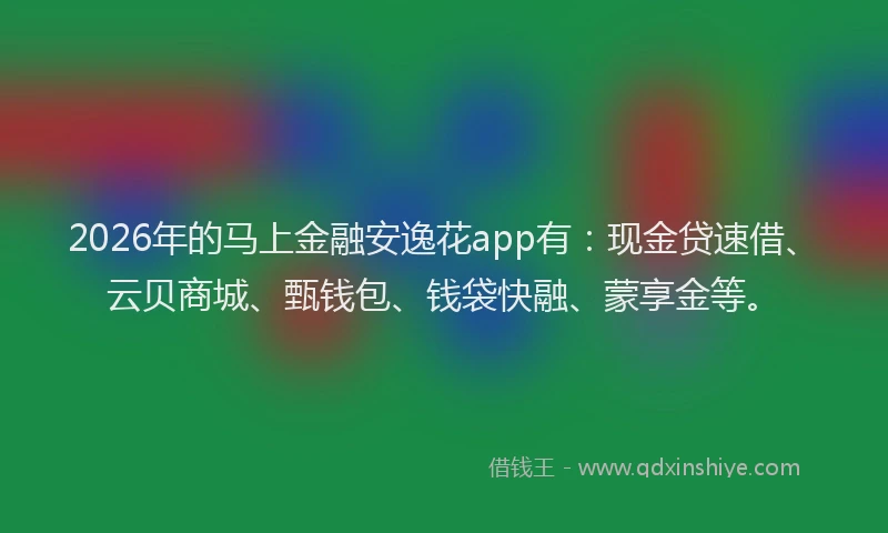 2026年的马上金融安逸花app有:现金贷速借、云贝商城、甄钱包、钱袋快融、蒙享金等。