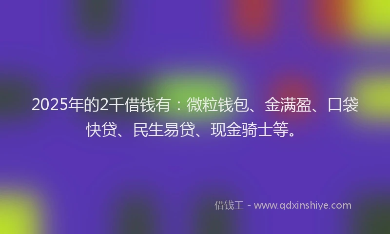 2025年的2千借钱有：微粒钱包、金满盈、口袋快贷、民生易贷、现金骑士等。
