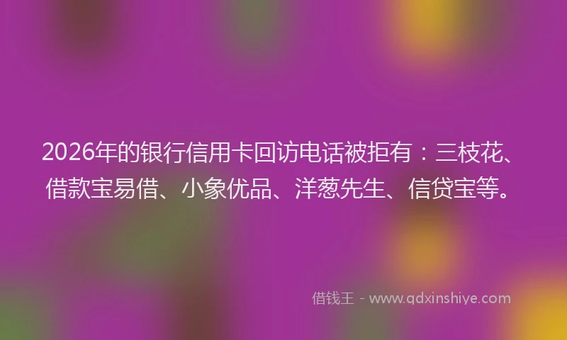 2026年的银行信用卡回访电话被拒有:三枝花、借款宝易借、小象优品、洋葱先生、信贷宝等。