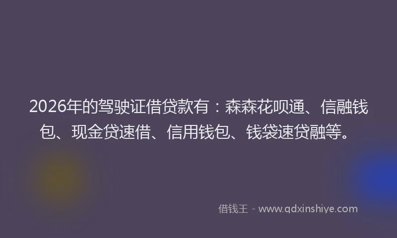 2026年的驾驶证借贷款有：森森花呗通、信融钱包、现金贷速借、信用钱包、钱袋速贷融等。
