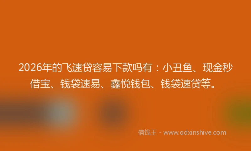 2026年的飞速贷容易下款吗有：小丑鱼、现金秒借宝、钱袋速易、鑫悦钱包、钱袋速贷等。