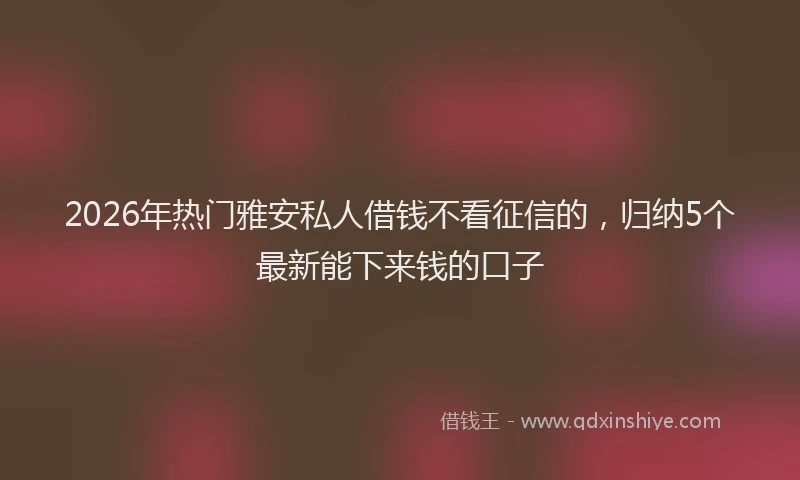 2026年热门雅安私人借钱不看征信的，归纳5个最新能下来钱的口子