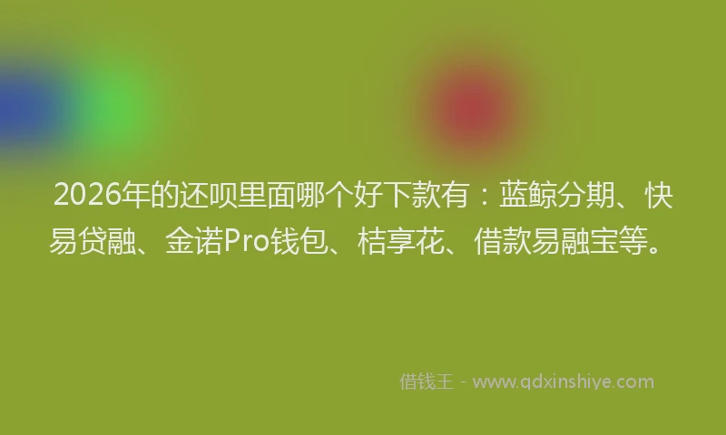 2026年的还呗里面哪个好下款有：蓝鲸分期、快易贷融、金诺Pro钱包、桔享花、借款易融宝等。