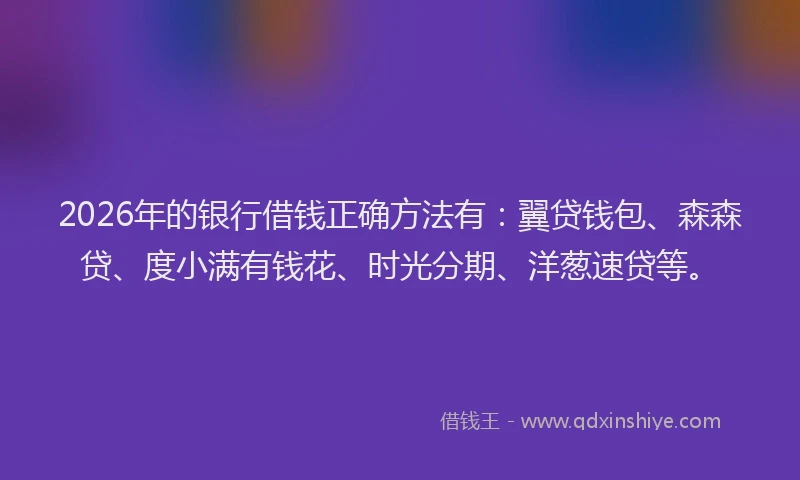 2026年的银行借钱正确方法有：翼贷钱包、森森贷、度小满有钱花、时光分期、洋葱速贷等。