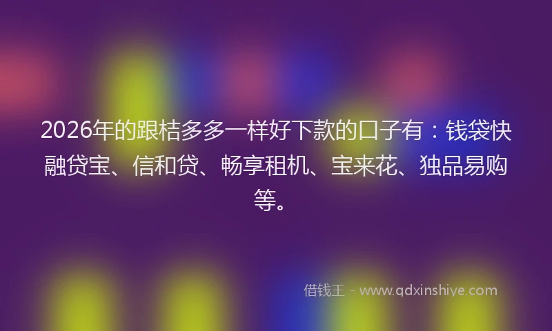 2026年的跟桔多多一样好下款的口子有:钱袋快融贷宝、信和贷、畅享租机、宝来花、独品易购等。