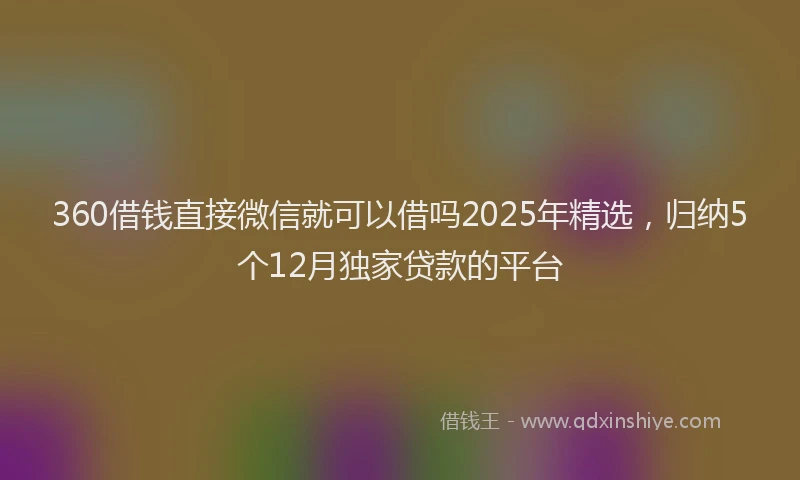 360借钱直接微信就可以借吗2025年精选，归纳5个12月独家贷款的平台
