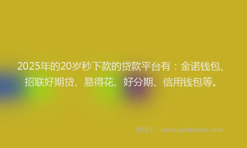 2025年的20岁秒下款的贷款平台有：金诺钱包、招联好期贷、易得花、好分期、信用钱包等。