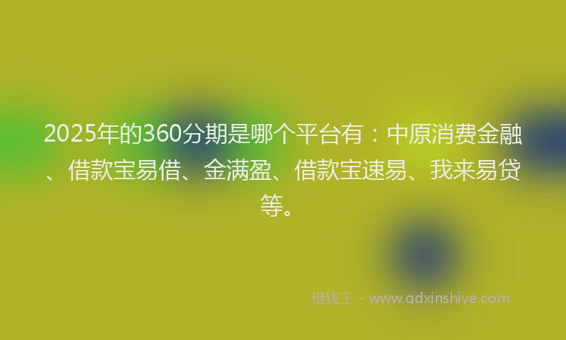 2025年的360分期是哪个平台有：中原消费金融、借款宝易借、金满盈、借款宝速易、我来易贷等。