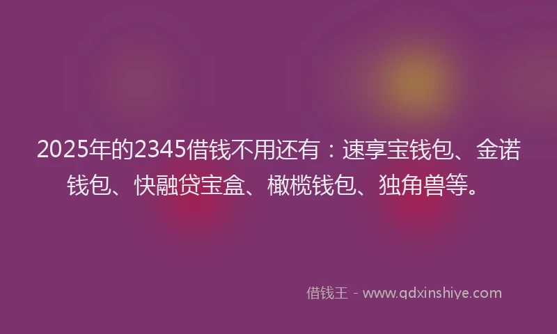 2025年的2345借钱不用还有：速享宝钱包、金诺钱包、快融贷宝盒、橄榄钱包、独角兽等。