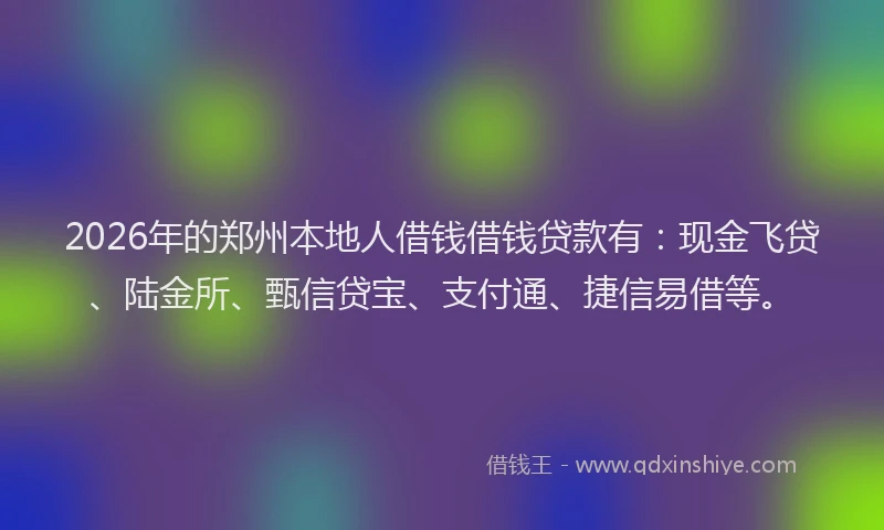 2026年的郑州本地人借钱借钱贷款有:现金飞贷、陆金所、甄信贷宝、支付通、捷信易借等。