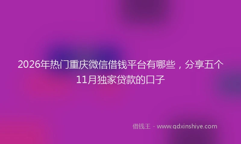 2026年热门重庆微信借钱平台有哪些，分享五个11月独家贷款的口子
