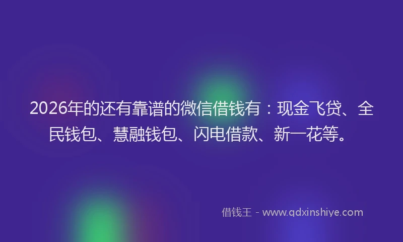 2026年的还有靠谱的微信借钱有:现金飞贷、全民钱包、慧融钱包、闪电借款、新一花等。