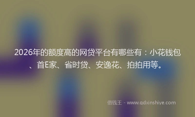 2026年的额度高的网贷平台有哪些有:小花钱包、首E家、省时贷、安逸花、拍拍用等。