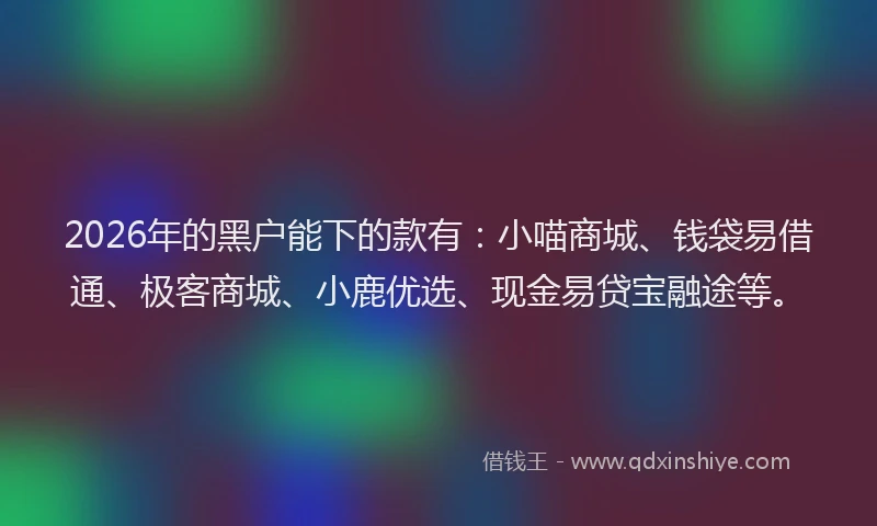 2026年的黑户能下的款有：小喵商城、钱袋易借通、极客商城、小鹿优选、现金易贷宝融途等。