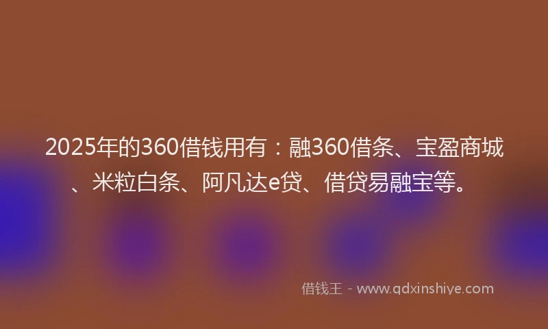 2025年的360借钱用有：融360借条、宝盈商城、米粒白条、阿凡达e贷、借贷易融宝等。
