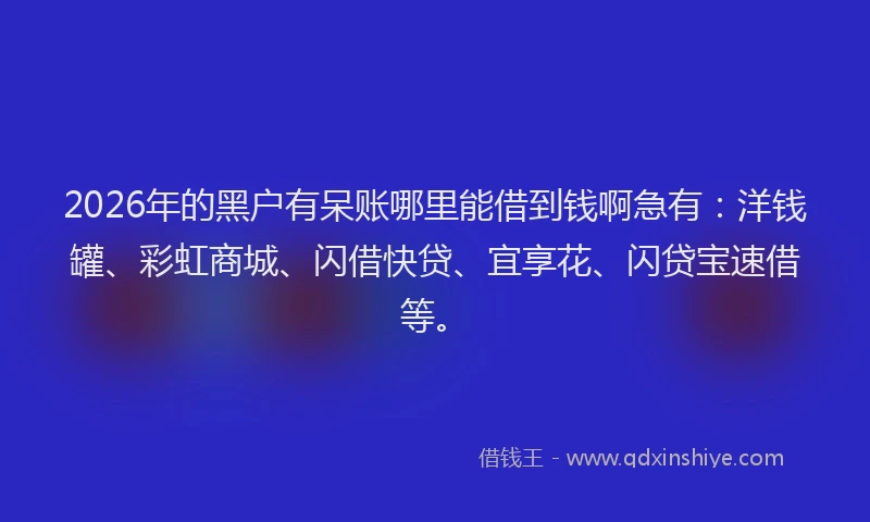 2026年的黑户有呆账哪里能借到钱啊急有：洋钱罐、彩虹商城、闪借快贷、宜享花、闪贷宝速借等。