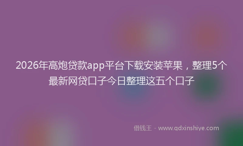 2026年高炮贷款app平台下载安装苹果，整理5个最新网贷口子今日整理这五个口子