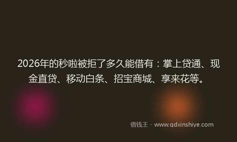 2026年的秒啦被拒了多久能借有：掌上贷通、现金直贷、移动白条、招宝商城、享来花等。