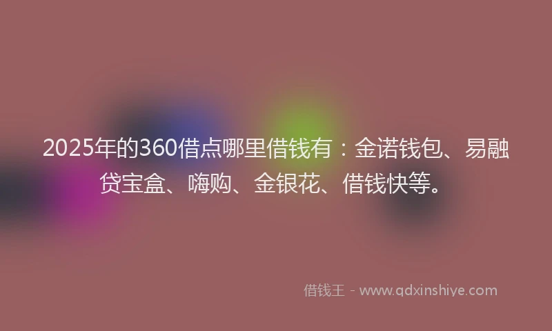 2025年的360借点哪里借钱有：金诺钱包、易融贷宝盒、嗨购、金银花、借钱快等。