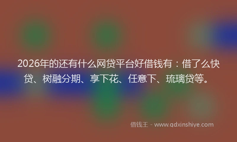 2026年的还有什么网贷平台好借钱有：借了么快贷、树融分期、享下花、任意下、琉璃贷等。