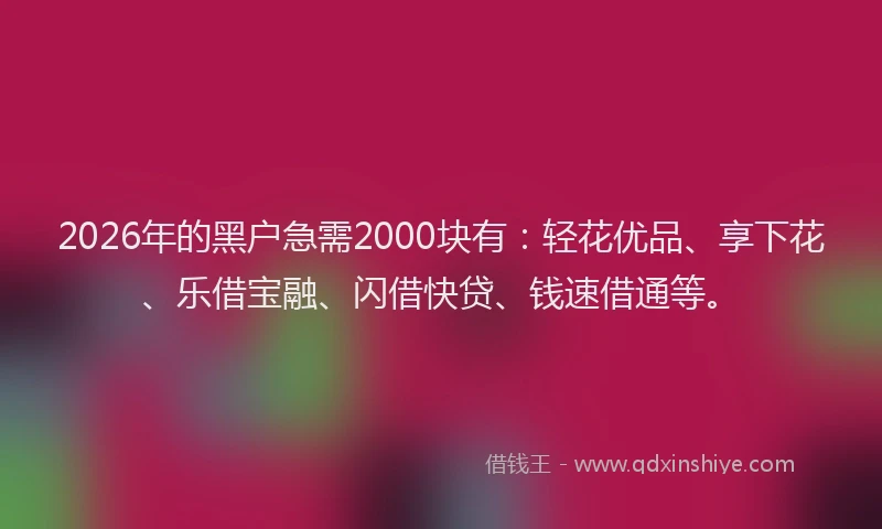 2026年的黑户急需2000块有：轻花优品、享下花、乐借宝融、闪借快贷、钱速借通等。