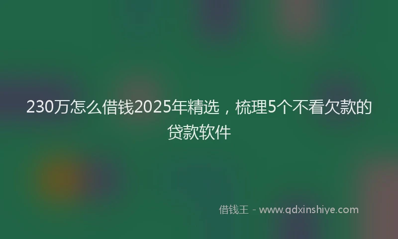 230万怎么借钱2025年精选，梳理5个不看欠款的贷款软件
