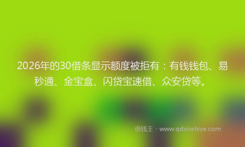 2026年的30借条显示额度被拒有：有钱钱包、易秒通、金宝盒、闪贷宝速借、众安贷等。