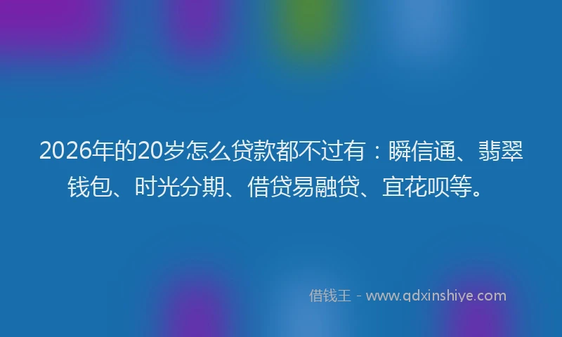 2026年的20岁怎么贷款都不过有：瞬信通、翡翠钱包、时光分期、借贷易融贷、宜花呗等。