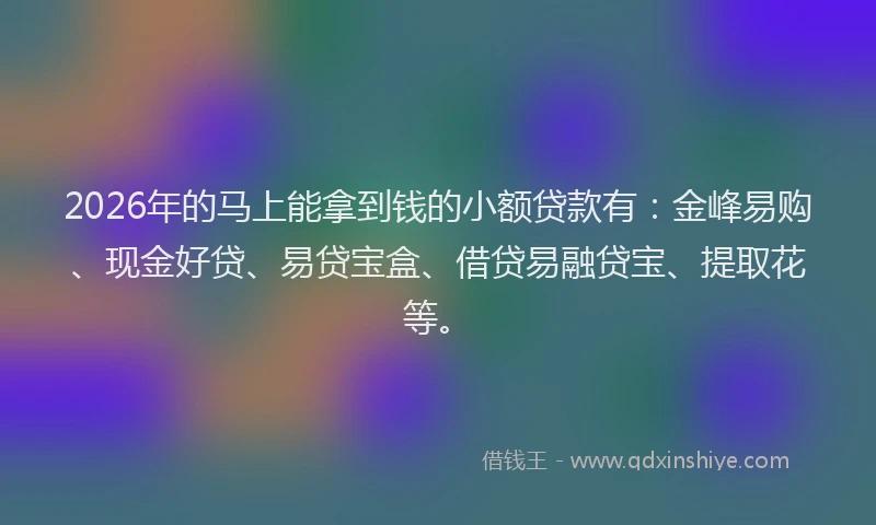 2026年的马上能拿到钱的小额贷款有:金峰易购、现金好贷、易贷宝盒、借贷易融贷宝、提取花等。