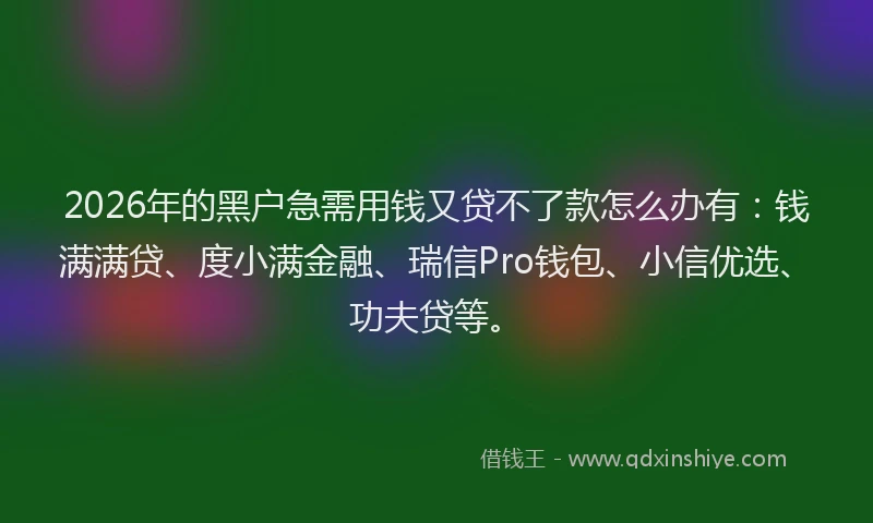 2026年的黑户急需用钱又贷不了款怎么办有：钱满满贷、度小满金融、瑞信Pro钱包、小信优选、功夫贷等。
