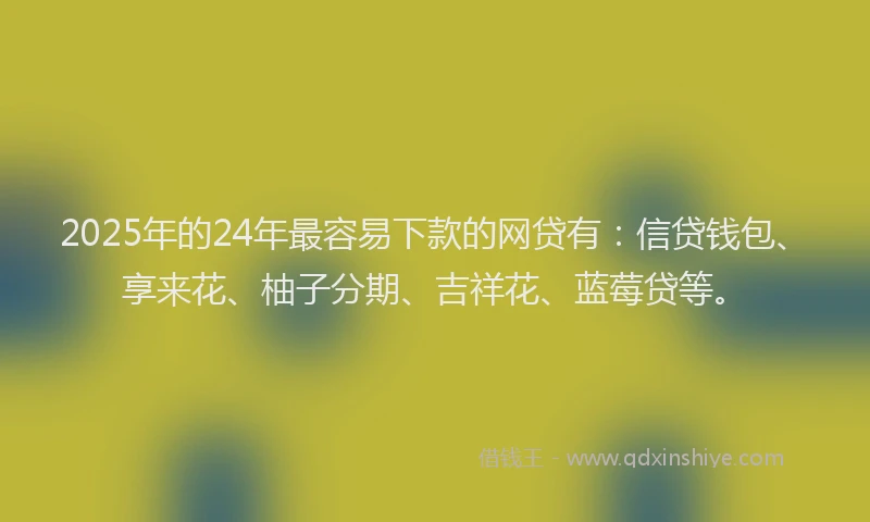 2025年的24年最容易下款的网贷有：信贷钱包、享来花、柚子分期、吉祥花、蓝莓贷等。