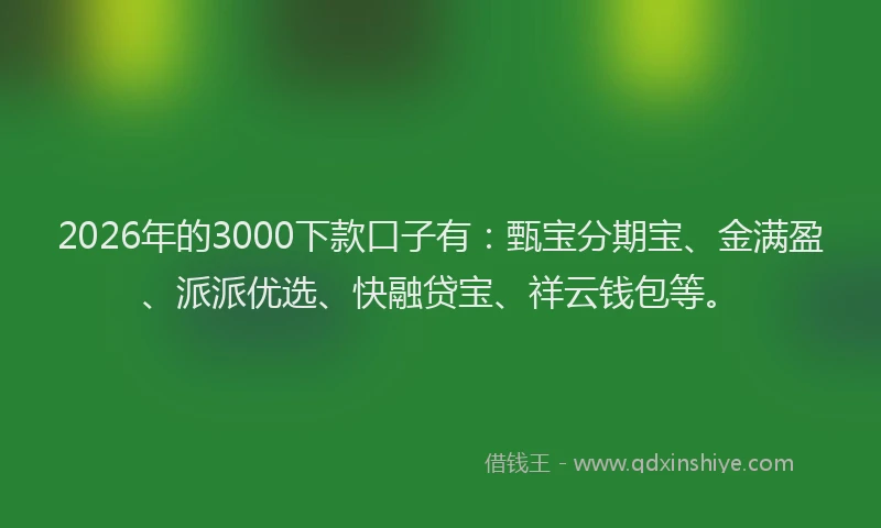 2026年的3000下款口子有：甄宝分期宝、金满盈、派派优选、快融贷宝、祥云钱包等。