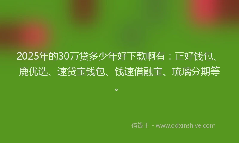 2025年的30万贷多少年好下款啊有:正好钱包、鹿优选、速贷宝钱包、钱速借融宝、琉璃分期等。