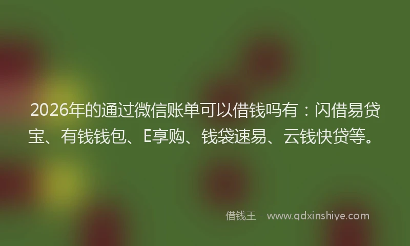 2026年的通过微信账单可以借钱吗有：闪借易贷宝、有钱钱包、E享购、钱袋速易、云钱快贷等。
