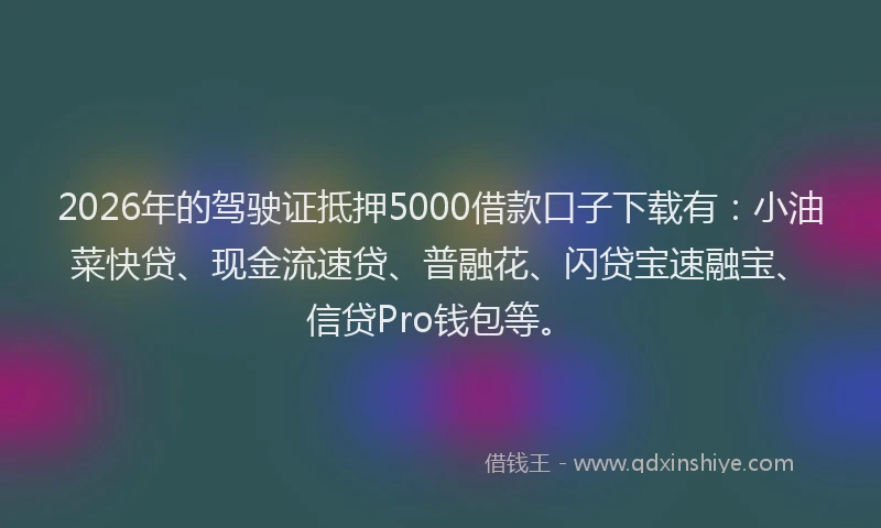 2026年的驾驶证抵押5000借款口子下载有：小油菜快贷、现金流速贷、普融花、闪贷宝速融宝、信贷Pro钱包等。
