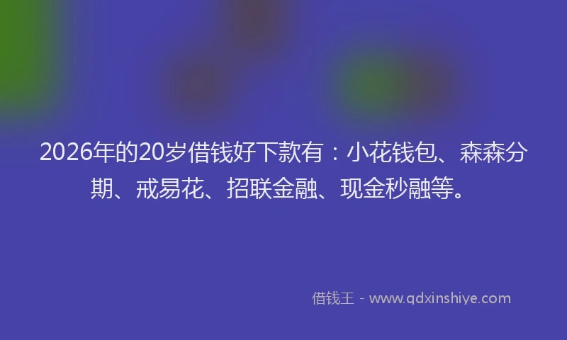 2026年的20岁借钱好下款有：小花钱包、森森分期、戒易花、招联金融、现金秒融等。