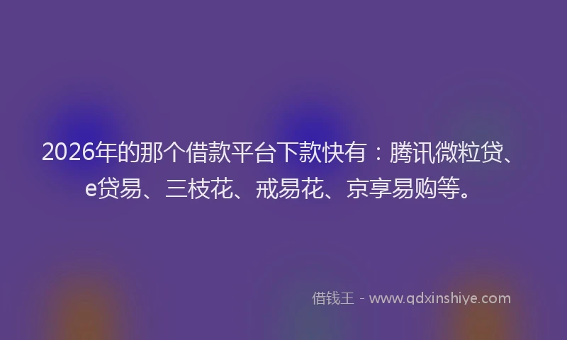 2026年的那个借款平台下款快有：腾讯微粒贷、e贷易、三枝花、戒易花、京享易购等。