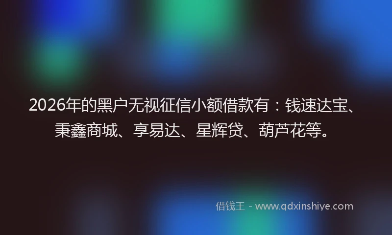 2026年的黑户无视征信小额借款有：钱速达宝、秉鑫商城、享易达、星辉贷、葫芦花等。