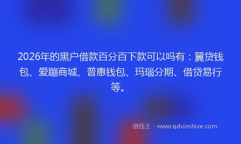 2026年的黑户借款百分百下款可以吗有：翼贷钱包、爱蹦商城、普惠钱包、玛瑙分期、借贷易行等。